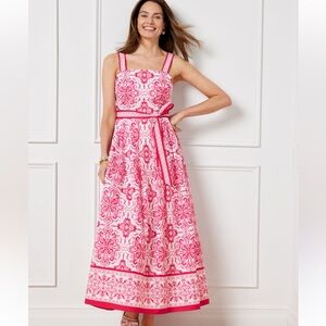 NWT Talbots Elegant Medallion tie waist maxi dress Sz 12 100% cotton fully lined
